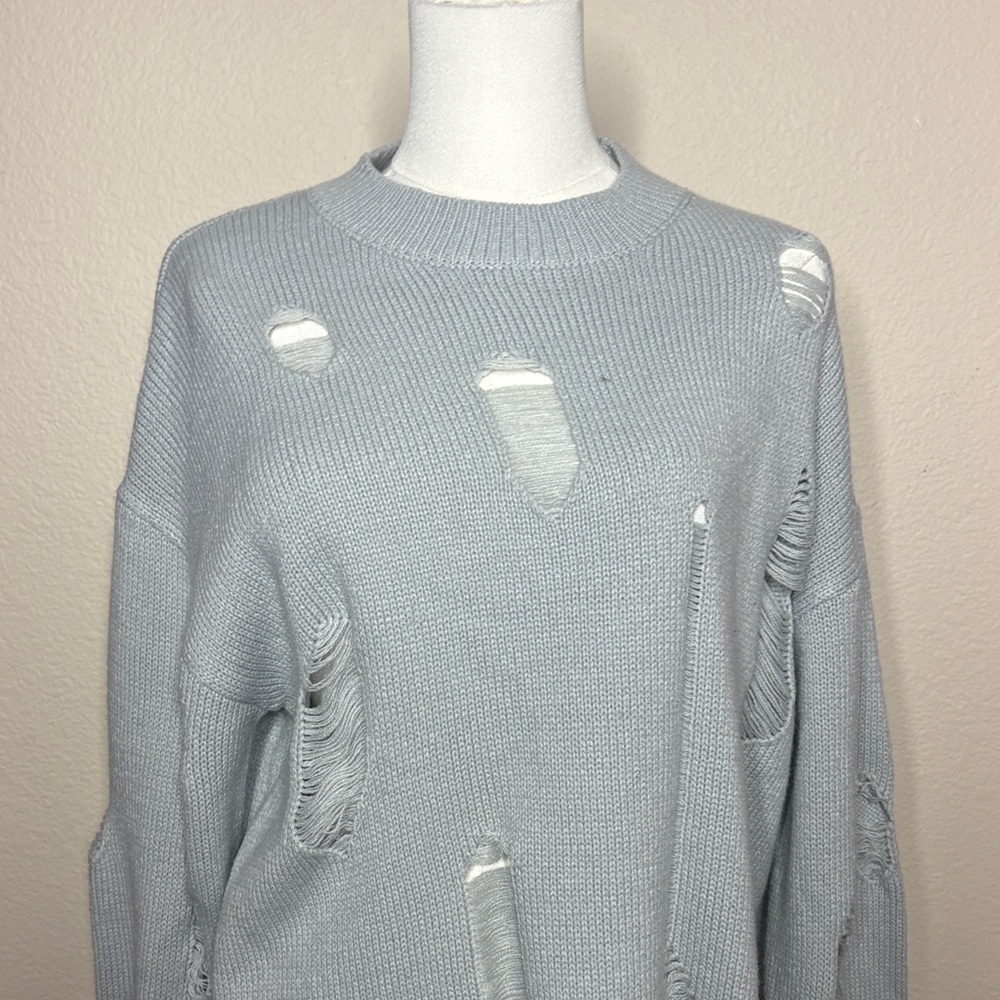 SHEIN Light Gray Distressed Sweater